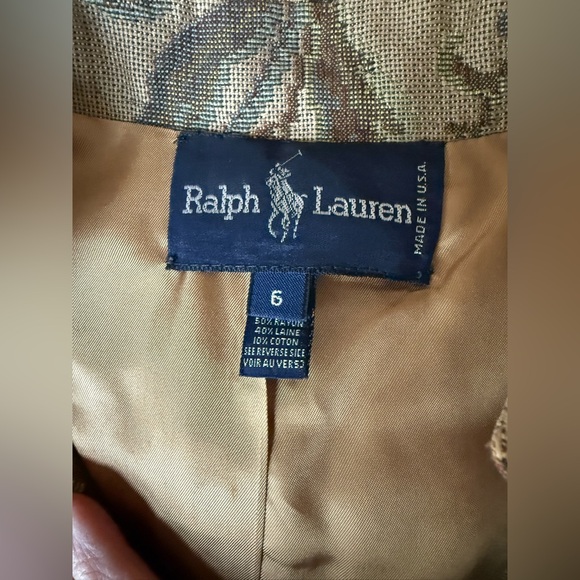 RARE Vintage Ralph Lauren Taupe Floral Tapestry Stand-Collar Blazer Size 6 - Picture 6 of 10